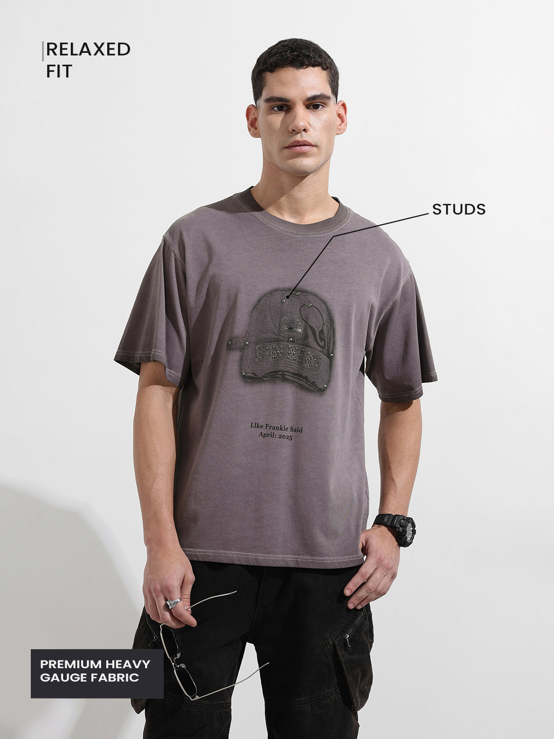 Men's Purple Relaxed Fit Graphic Printed 240 GSM Street Wear T-Shirt