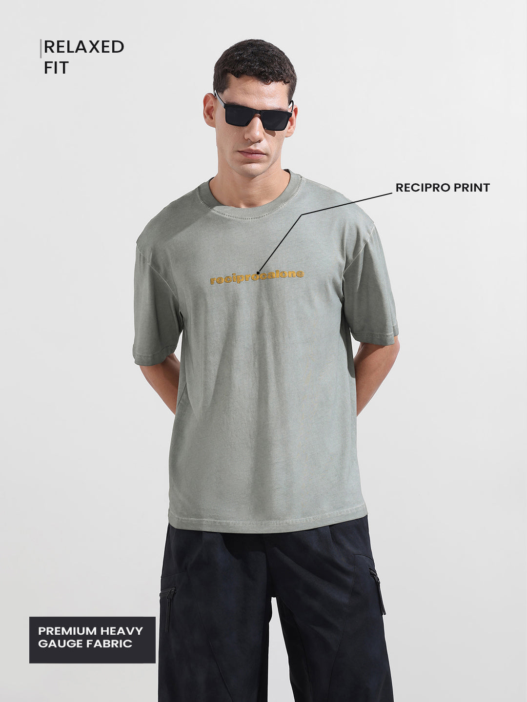 Men's Grey Relaxed Fit Graphic Printed 240 GSM Street Wear T-Shirt