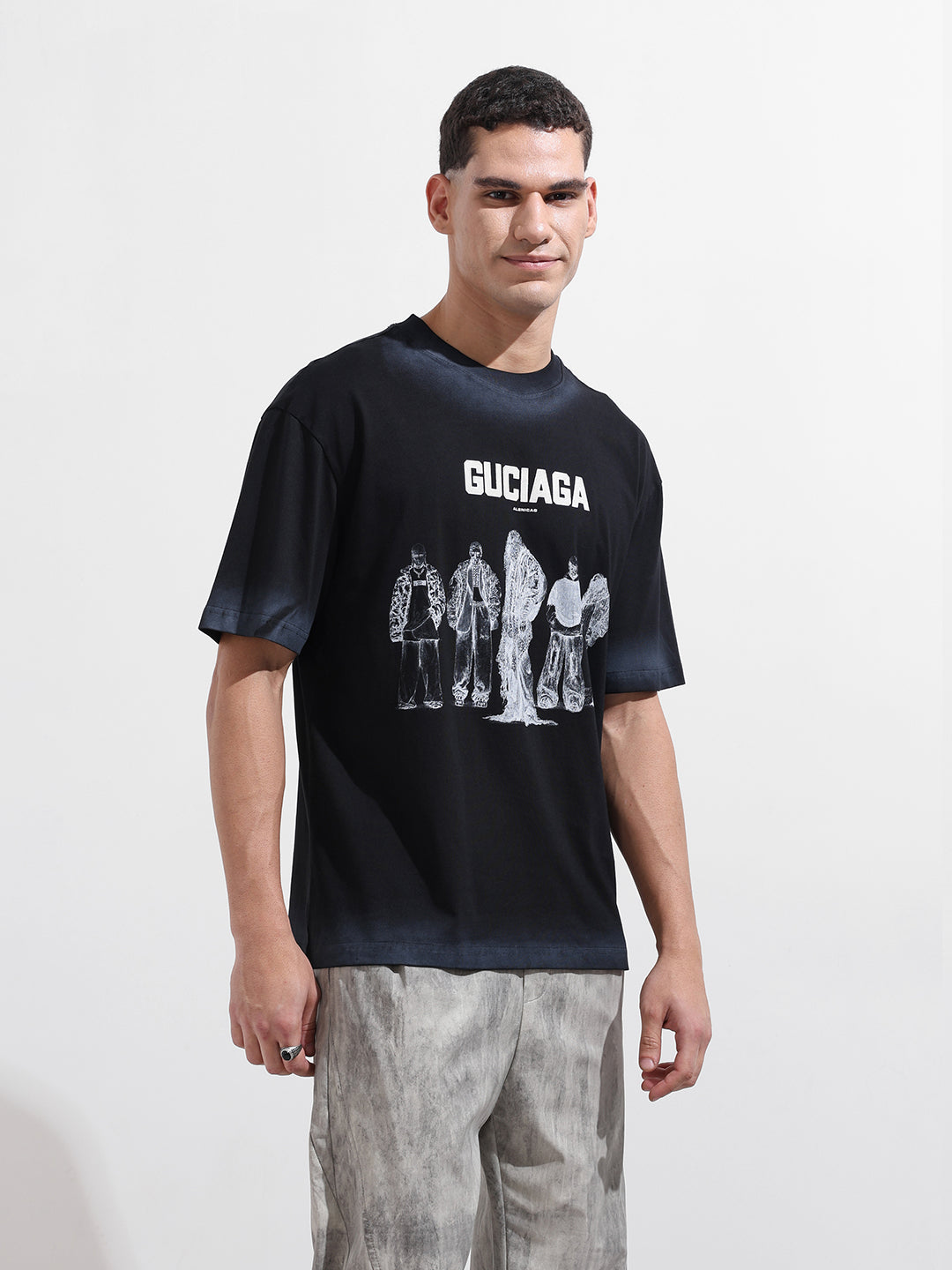Men's Black Relaxed Fit Graphic Printed 240 GSM Street Wear T-Shirt