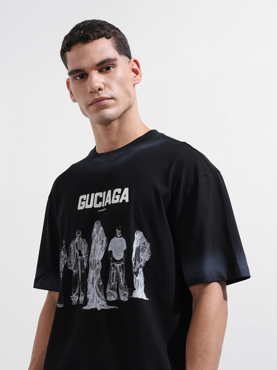 Men's Black Relaxed Fit Graphic Printed 240 GSM Street Wear T-Shirt