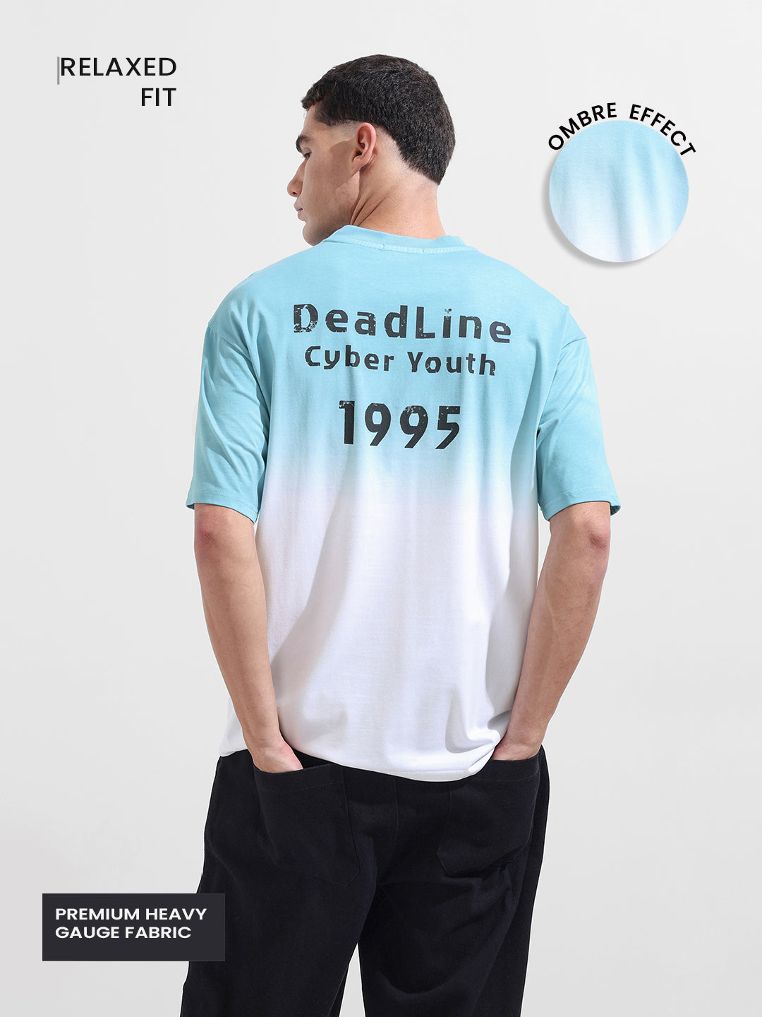 Men's Blue Relaxed Fit Printed 240 GSM Street Wear T-Shirt