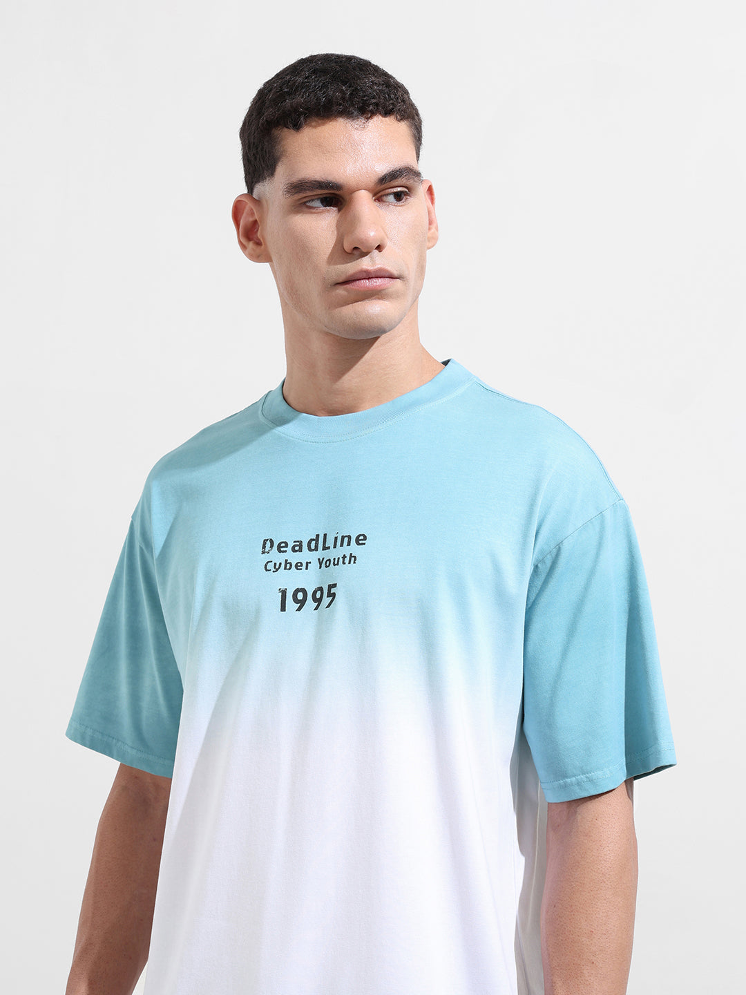 Men's Blue Relaxed Fit Printed 240 GSM Street Wear T-Shirt