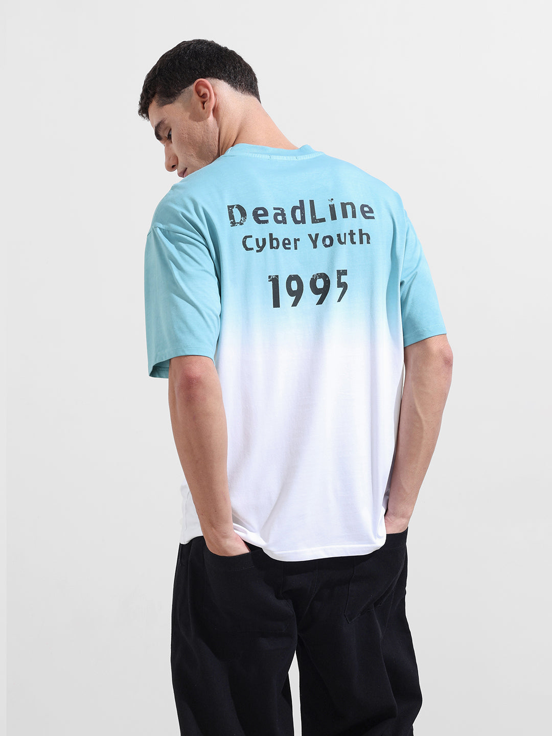 Men's Blue Relaxed Fit Printed 240 GSM Street Wear T-Shirt