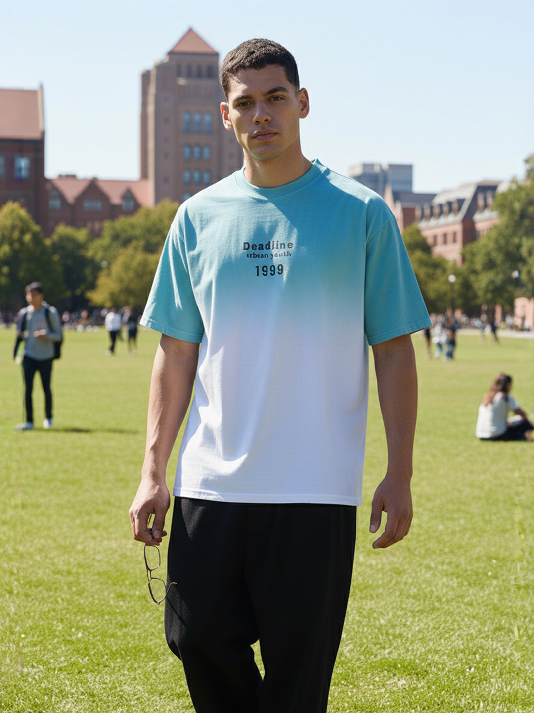 Men's Blue Relaxed Fit Printed 240 GSM Street Wear T-Shirt