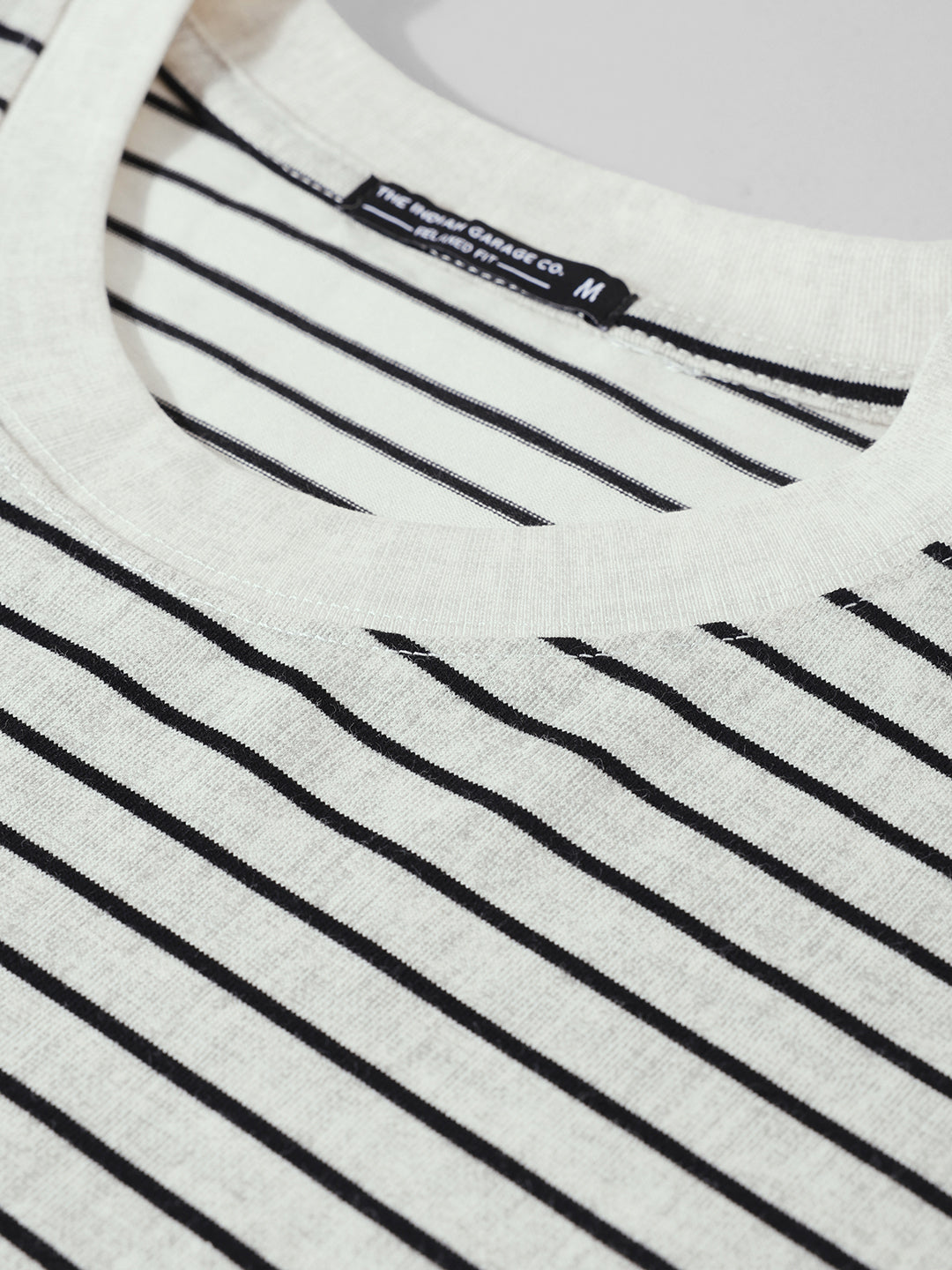 Men's Grey Relaxed Fit Striped 240 GSM Street Wear T-Shirt
