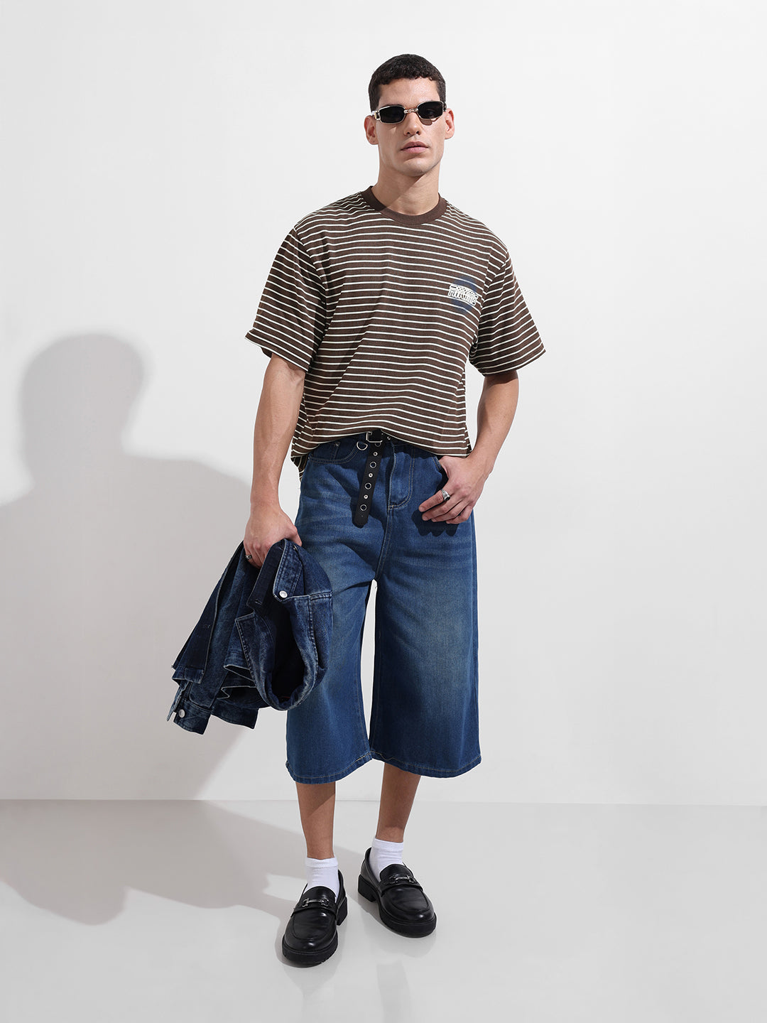 Men's Brown Relaxed Fit Striped 240 GSM Street Wear T-Shirt