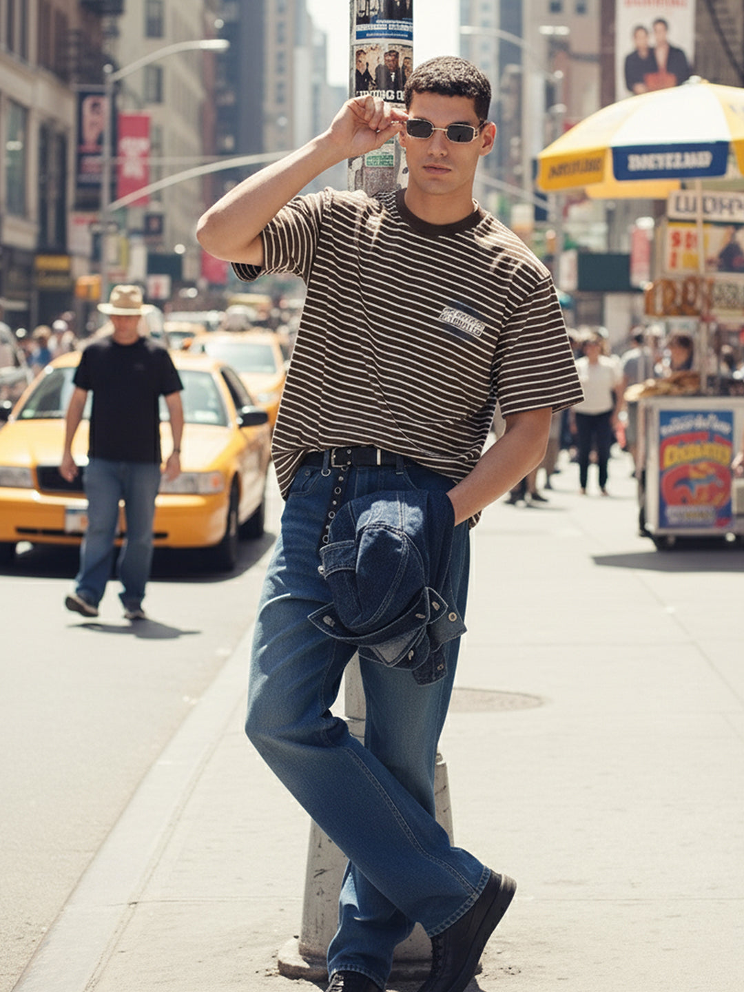 Men's Brown Relaxed Fit Striped 240 GSM Street Wear T-Shirt