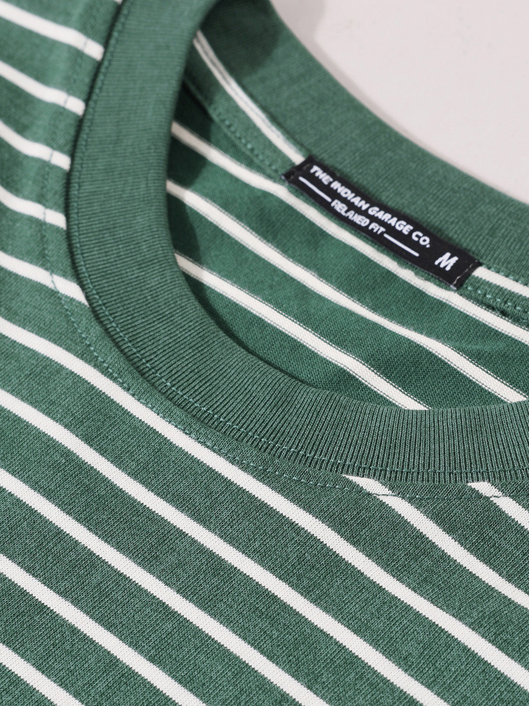 Men's Green Relaxed Fit Striped 240 GSM Street Wear T-Shirt