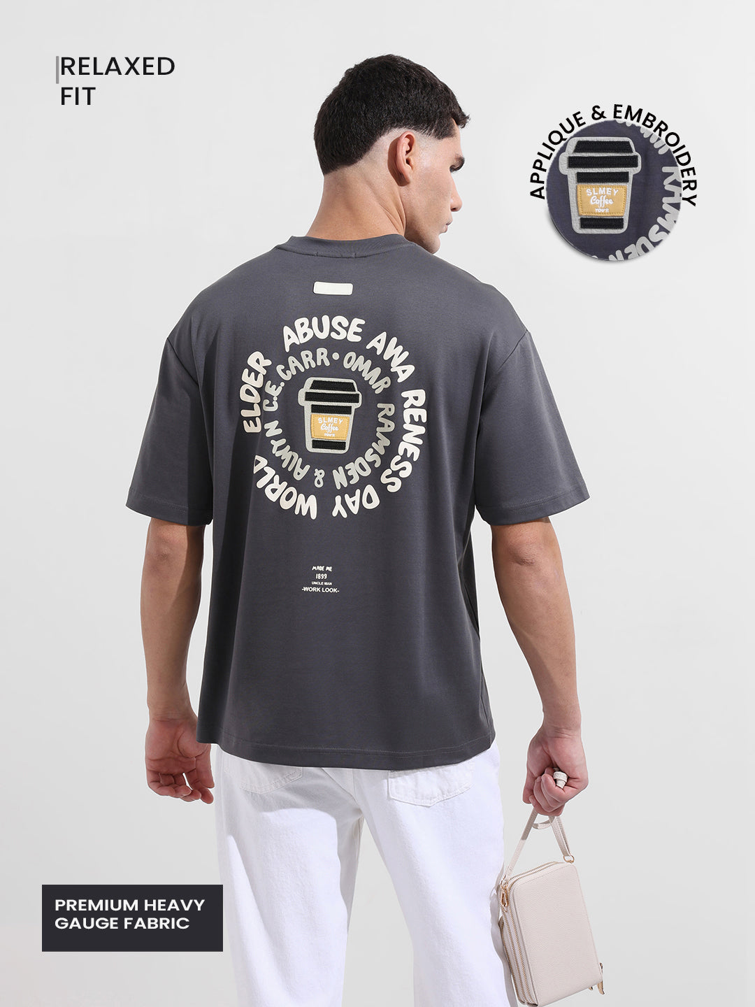 Men's Grey Relaxed Fit Printed 240 GSM Street Wear T-Shirt