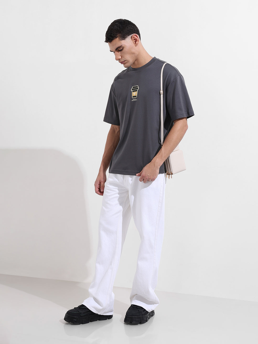 Men's Grey Relaxed Fit Printed 240 GSM Street Wear T-Shirt