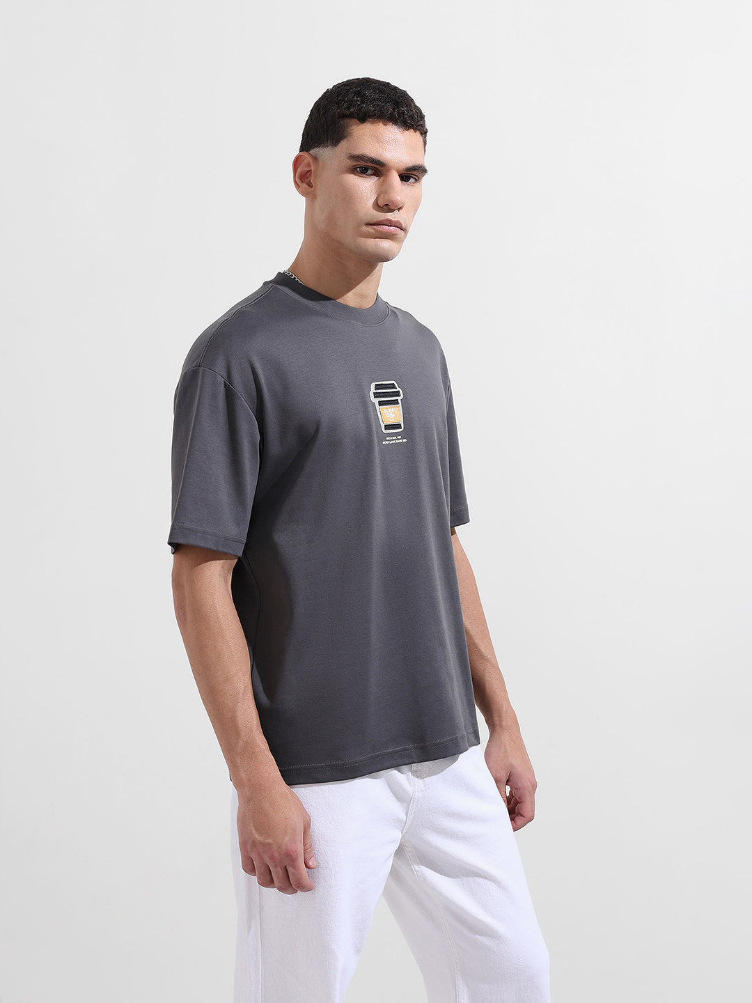Men's Grey Relaxed Fit Printed 240 GSM Street Wear T-Shirt