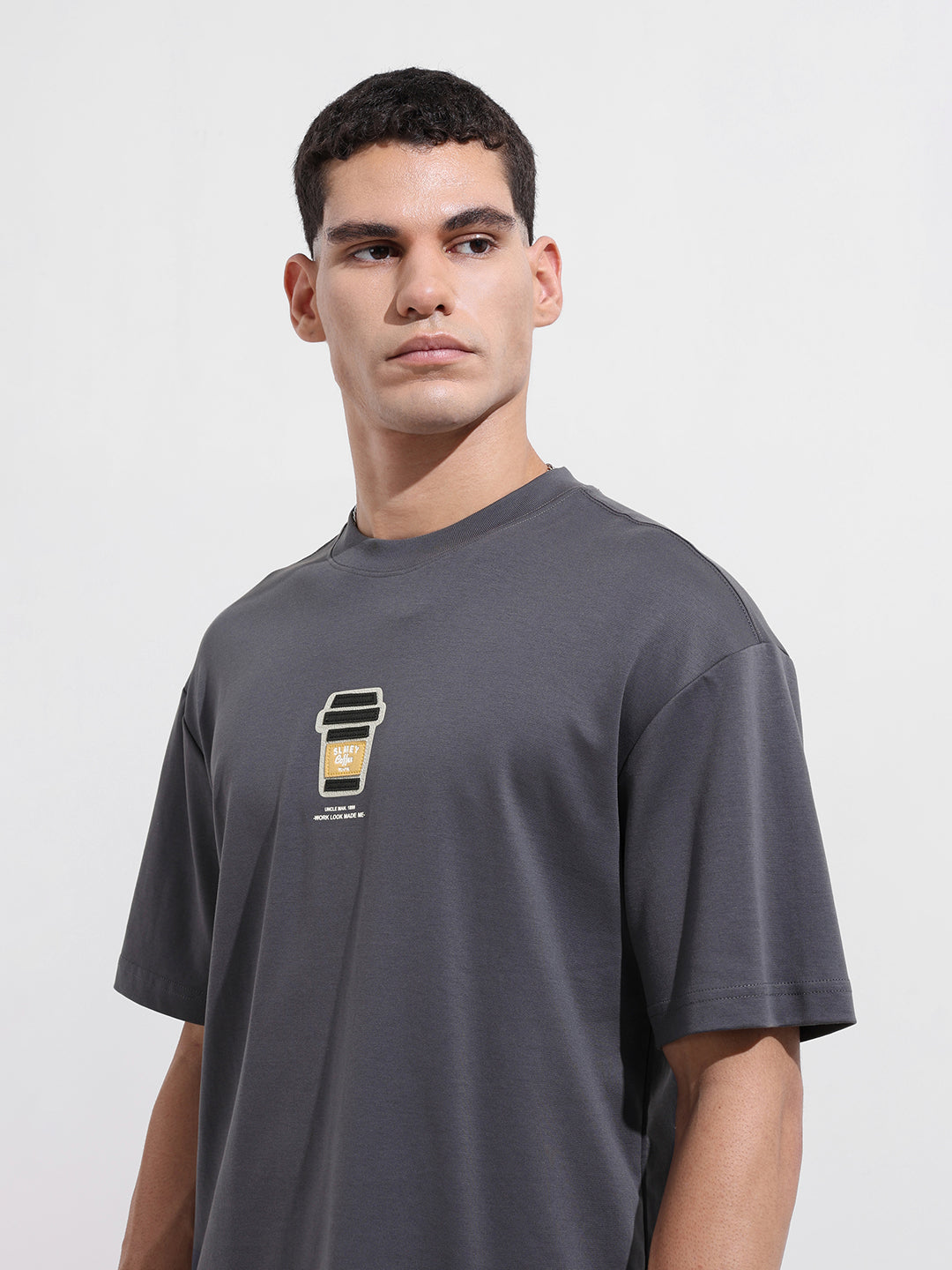 Men's Grey Relaxed Fit Printed 240 GSM Street Wear T-Shirt