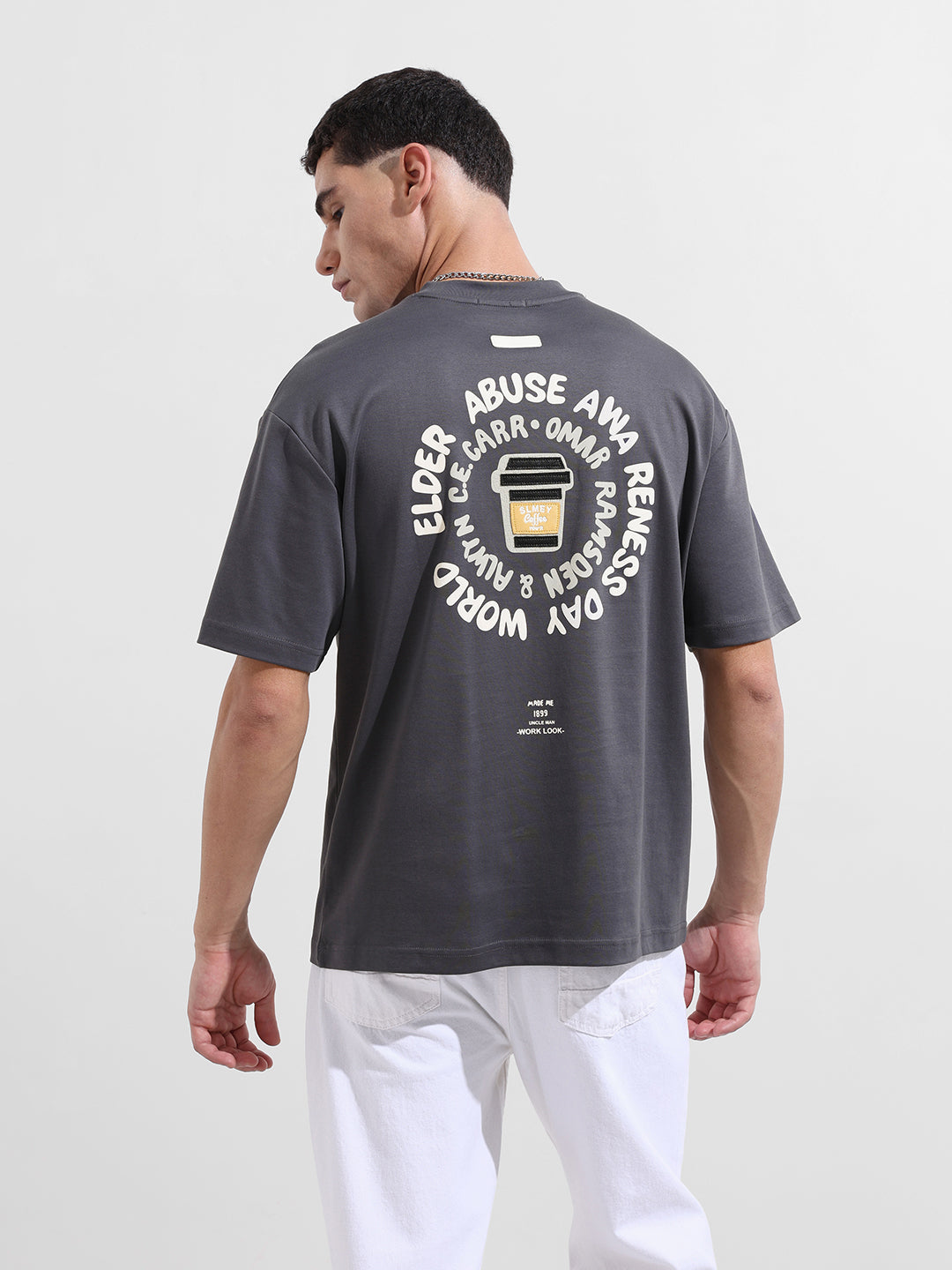 Men's Grey Relaxed Fit Printed 240 GSM Street Wear T-Shirt