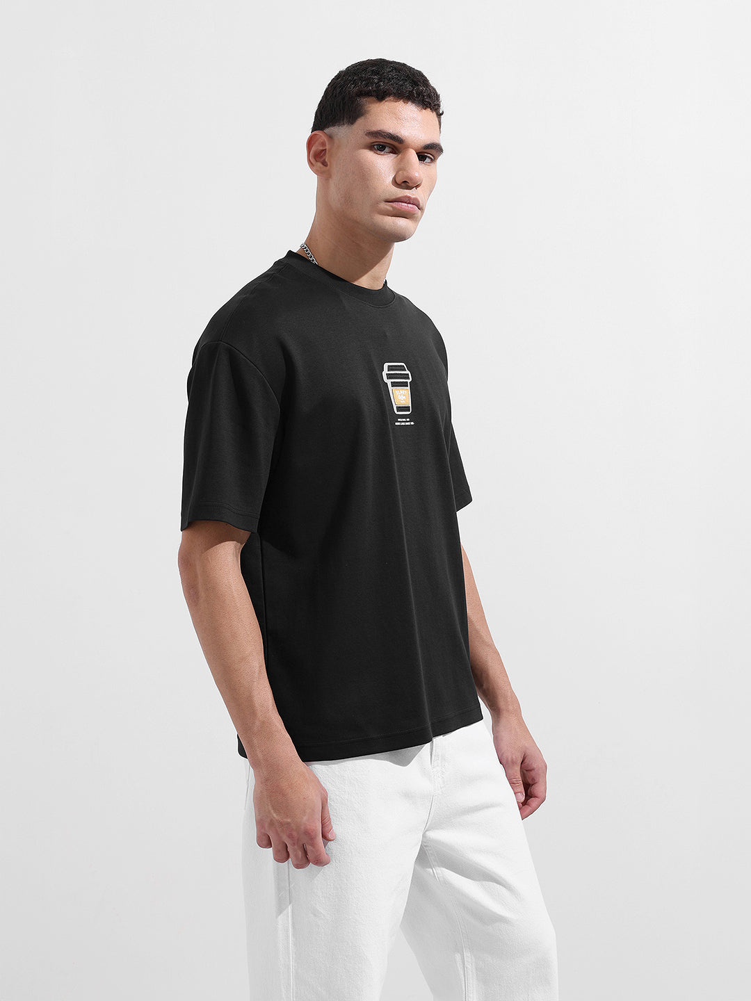 Men's Black Relaxed Fit Printed 240 GSM Street Wear T-Shirt