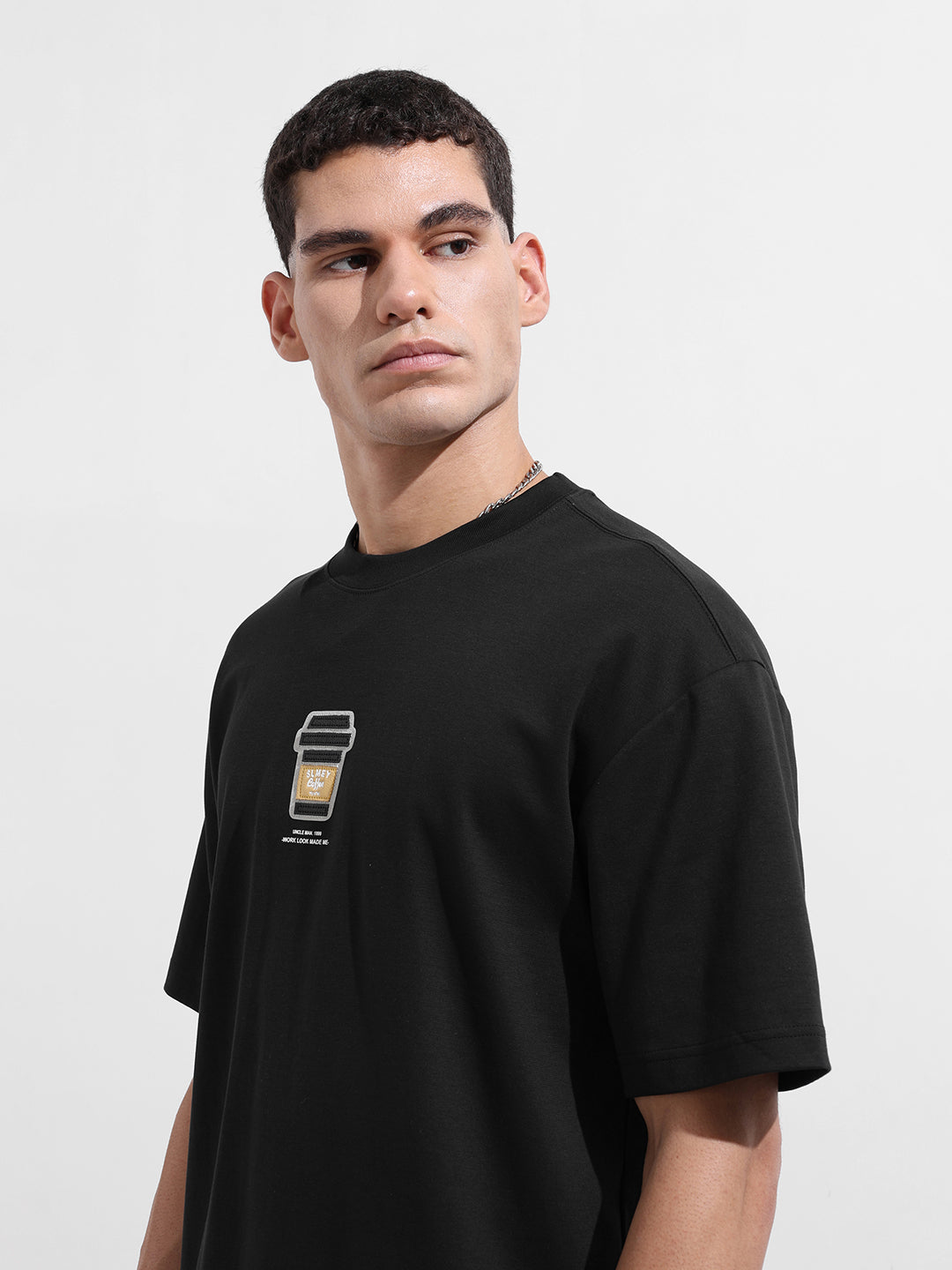 Men's Black Relaxed Fit Printed 240 GSM Street Wear T-Shirt