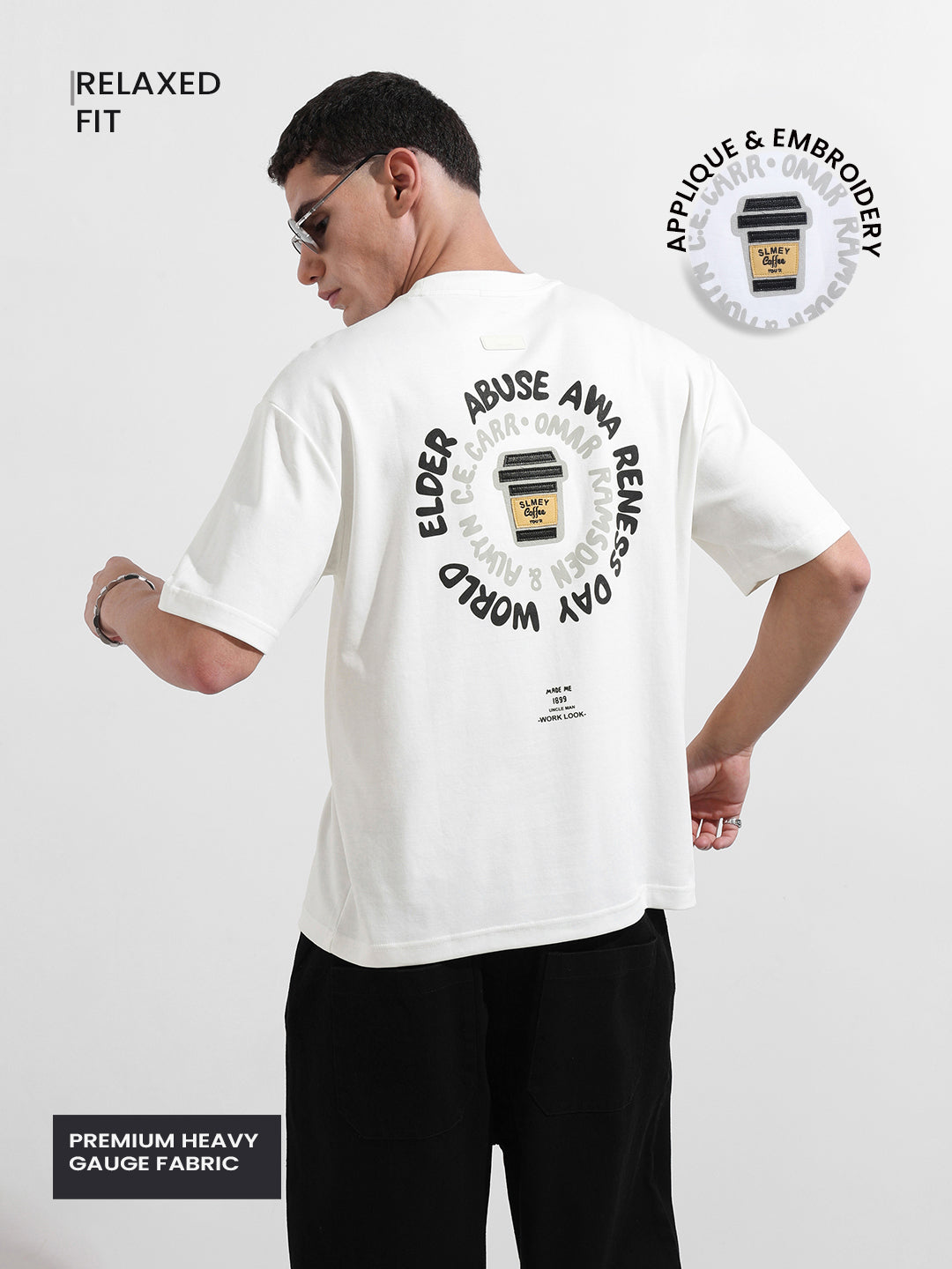 Men's White Relaxed Fit Printed 240 GSM Street Wear T-Shirt