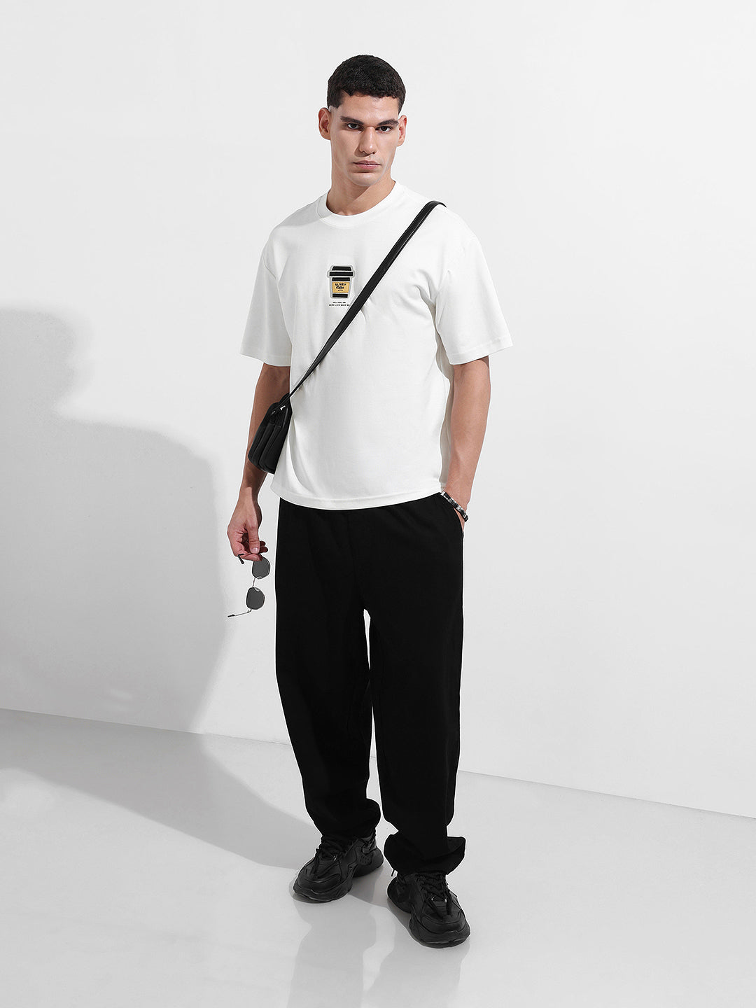 Men's White Relaxed Fit Printed 240 GSM Street Wear T-Shirt