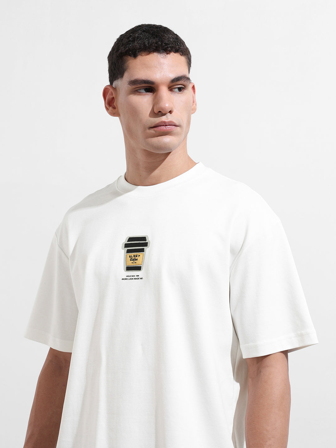 Men's White Relaxed Fit Printed 240 GSM Street Wear T-Shirt