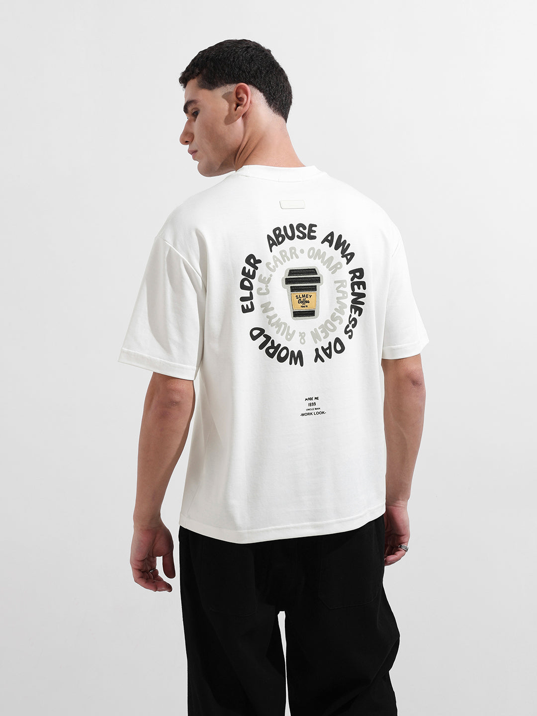 Men's White Relaxed Fit Printed 240 GSM Street Wear T-Shirt