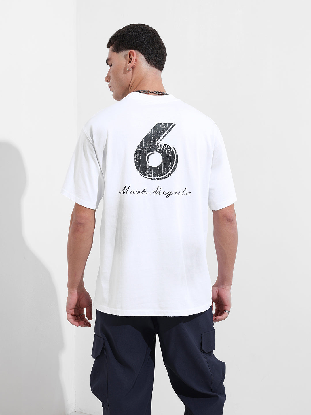 Men's White Relaxed Fit Graphic Printed 240 GSM Street Wear T-Shirt