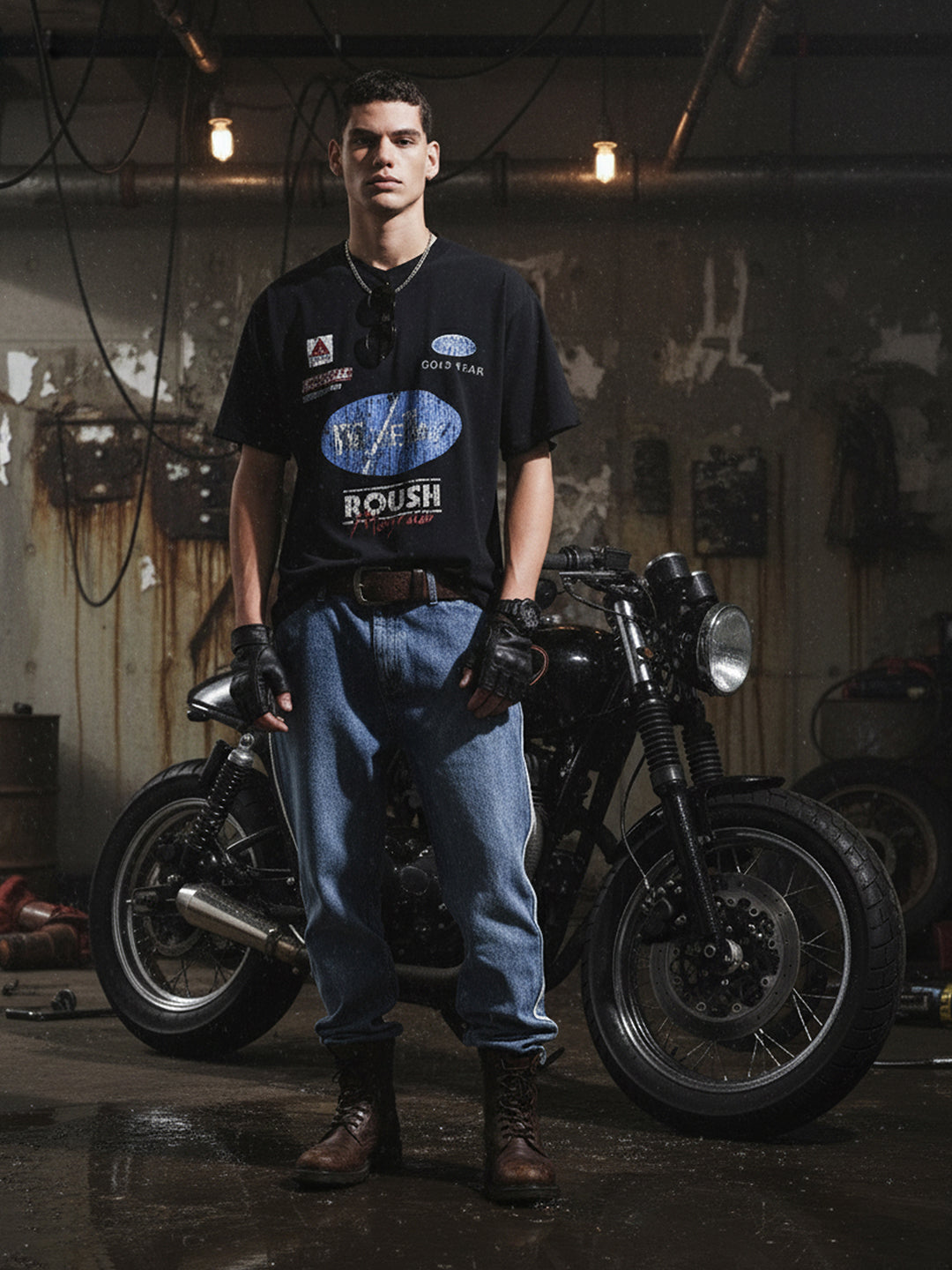 Men's Black Relaxed Fit Graphic Printed 240 GSM Street Wear T-Shirt