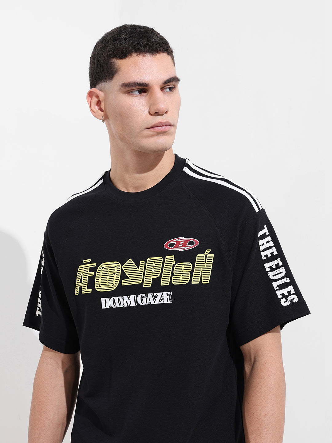 Men's Black Relaxed Fit Graphic Printed 240 GSM Street Wear T-Shirt