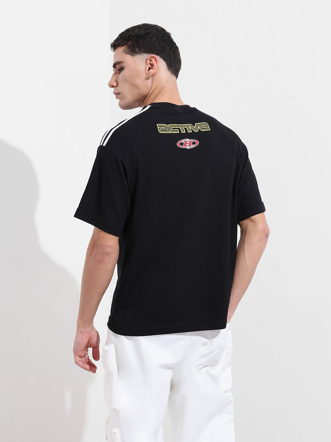 Men's Black Relaxed Fit Graphic Printed 240 GSM Street Wear T-Shirt