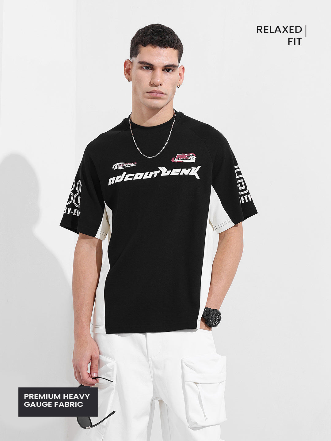 Men's Black Relaxed Fit Graphic Printed 240 GSM Street Wear T-Shirt