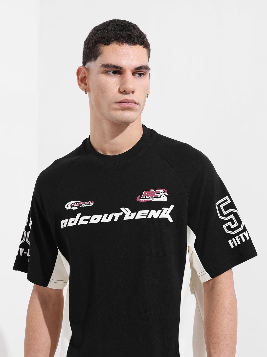 Men's Black Relaxed Fit Graphic Printed 240 GSM Street Wear T-Shirt