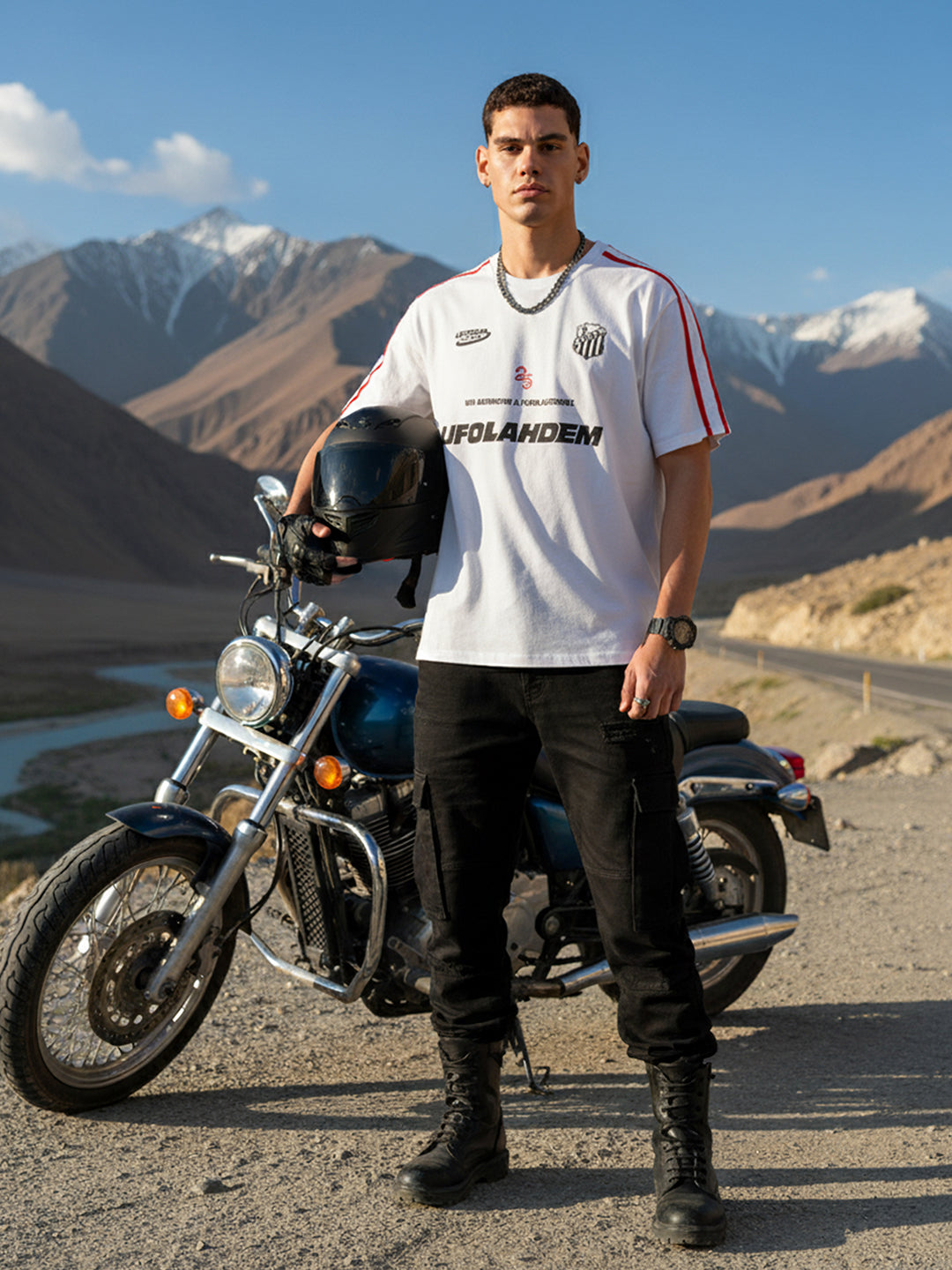 Men's White Relaxed Fit Graphic Printed 240 GSM Street Wear T-Shirt