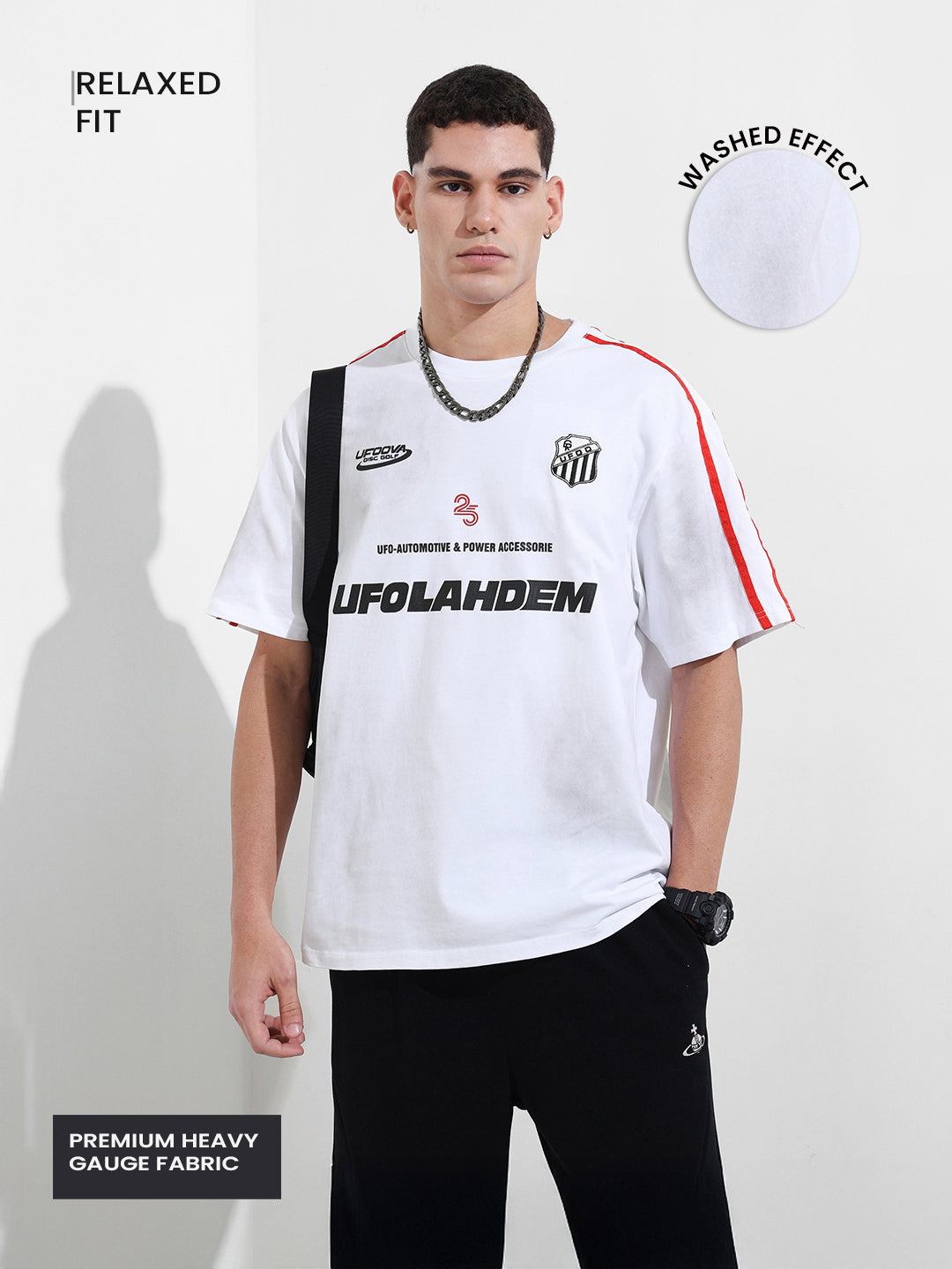 Men's White Relaxed Fit Graphic Printed 240 GSM Street Wear T-Shirt