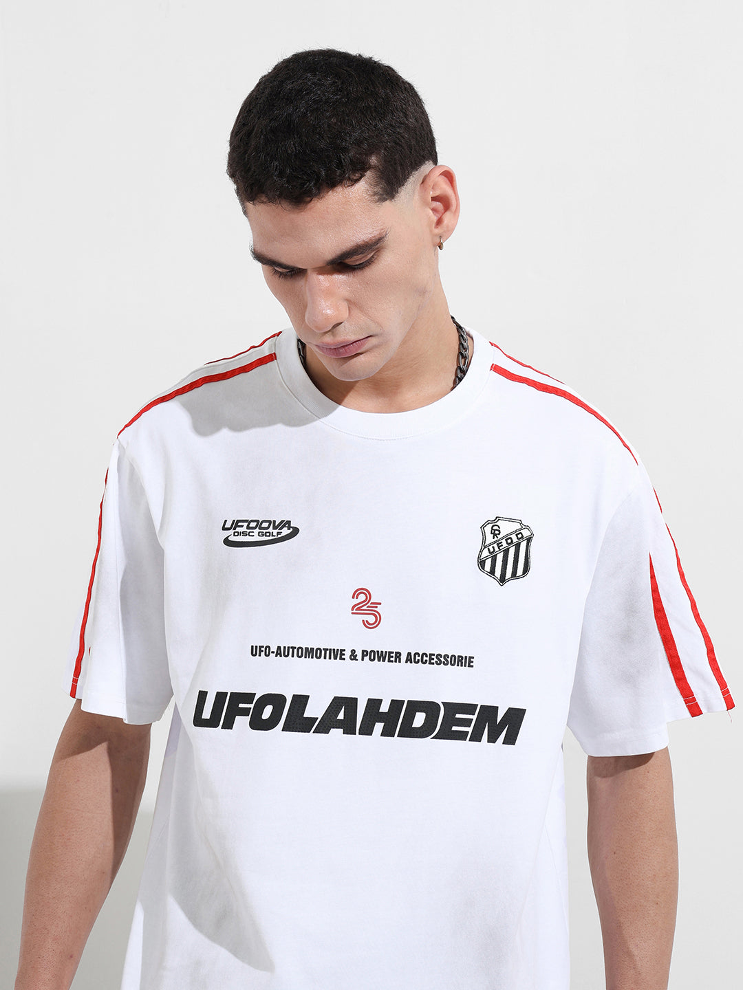 Men's White Relaxed Fit Graphic Printed 240 GSM Street Wear T-Shirt