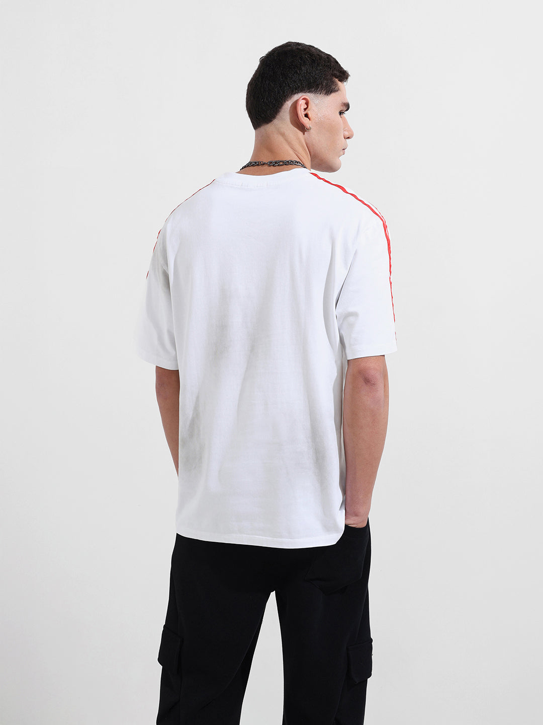 Men's White Relaxed Fit Graphic Printed 240 GSM Street Wear T-Shirt