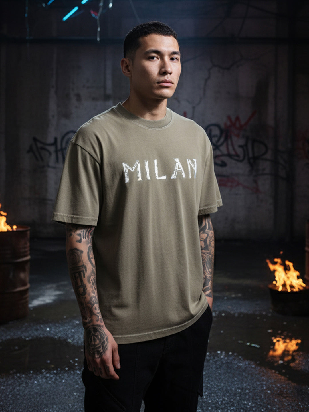 Men's Green Relaxed Fit Graphic Printed 240 GSM Street Wear T-Shirt