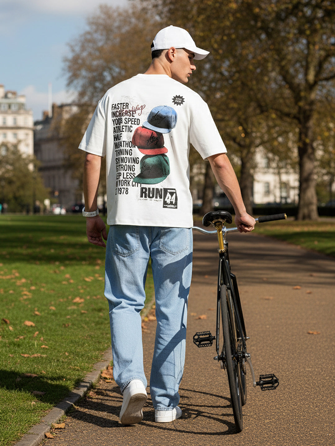 Men's White Relaxed Fit Embroided 240 GSM Street Wear T-Shirt