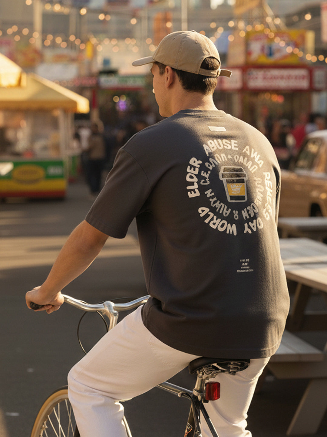 Men's Grey Relaxed Fit Printed 240 GSM Street Wear T-Shirt