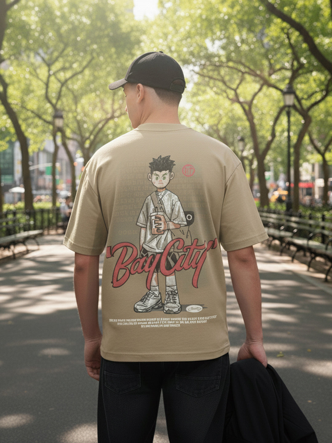 Men's Green Relaxed Fit Embroided 240 GSM Street Wear T-Shirt