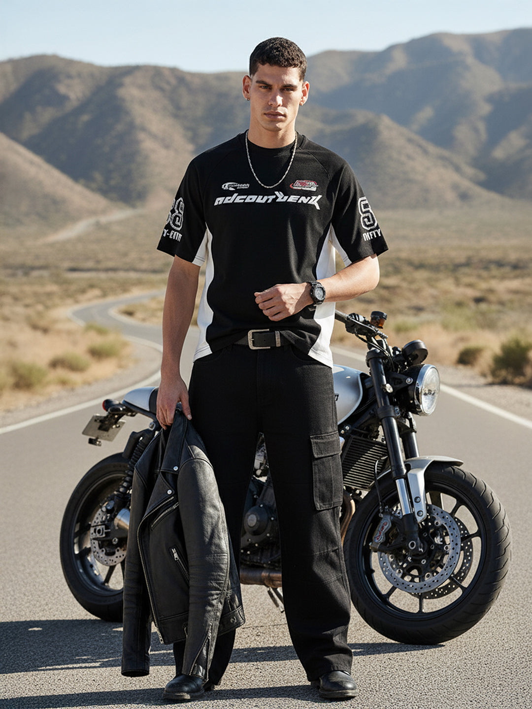 Men's Black Relaxed Fit Graphic Printed 240 GSM Street Wear T-Shirt