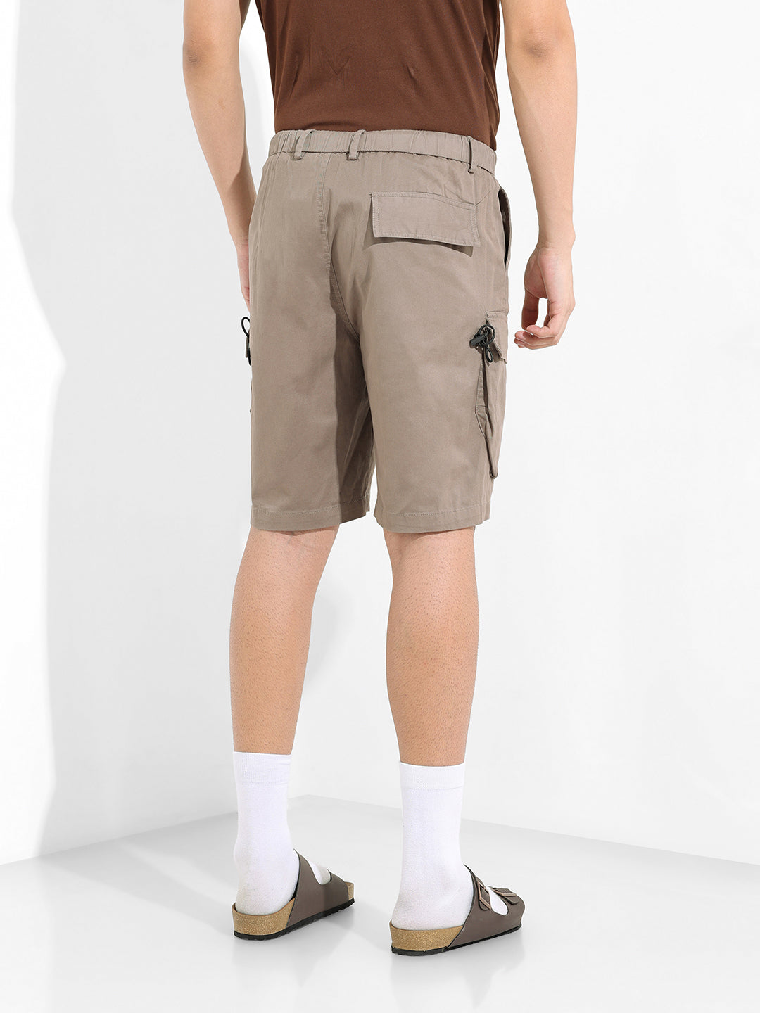Men's Taupe Relaxed Fit Solid Utility Shorts