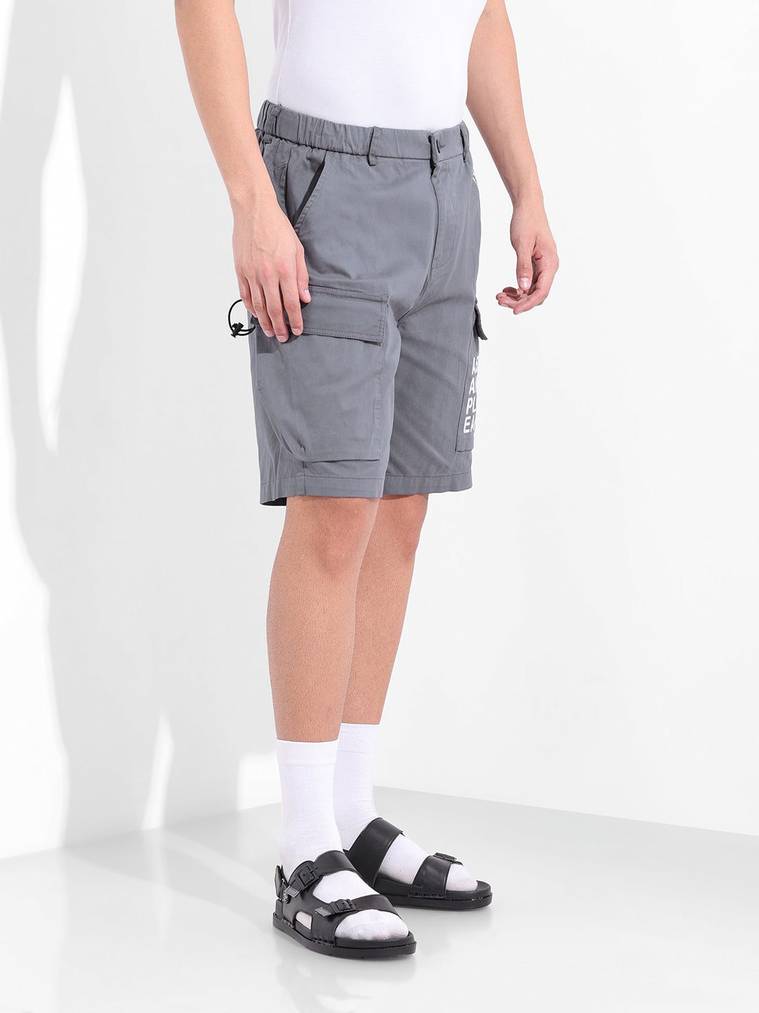 Men's Stone Blue Relaxed Fit Solid Utility Shorts