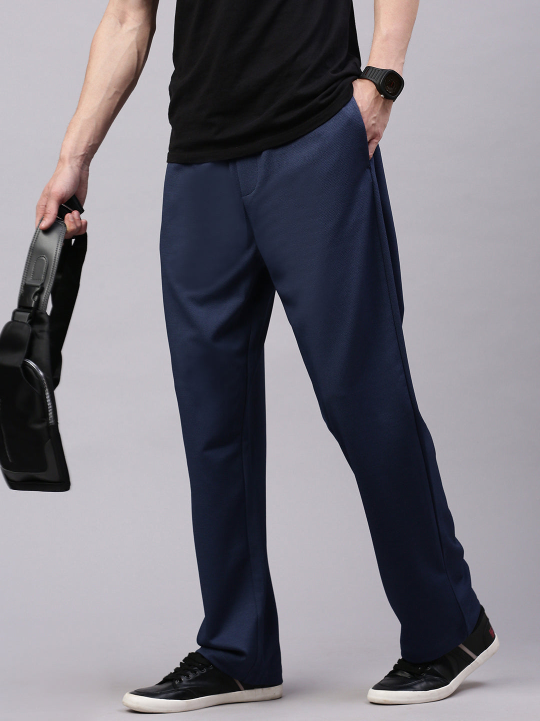 Men's English Blue Relaxed Fit Solid Casual Joggers