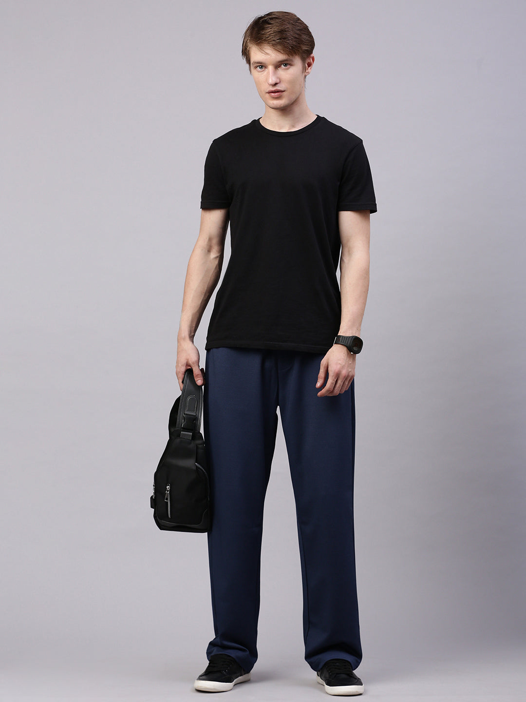 Men's English Blue Relaxed Fit Solid Casual Joggers