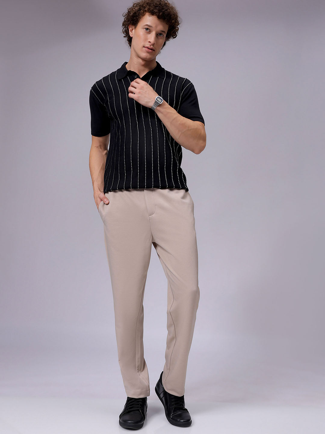 Men's Beige Regular Fit Casual Chinos