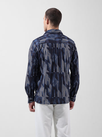 Men's Black Regular Fit Printed Winter Shirt