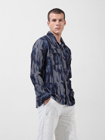 Men's Black Regular Fit Printed Winter Shirt