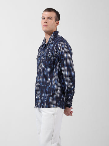Men's Black Regular Fit Printed Winter Shirt