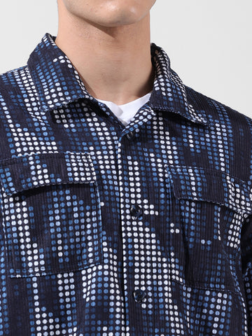 Men's Black Regular Fit Printed Winter Shirt