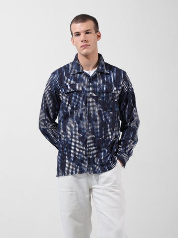 Men's Black Regular Fit Printed Winter Shirt