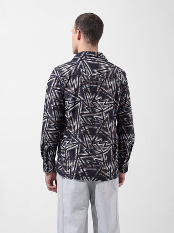 Men's Black Regular Fit Printed Winter Shirt