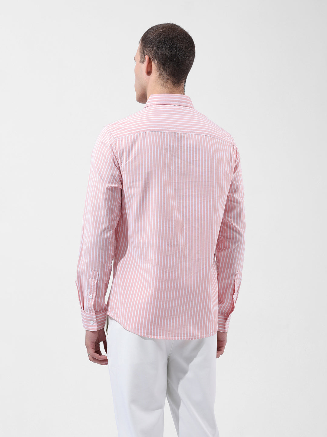 Men's Pink Slim Fit Striped Striped Shirt
